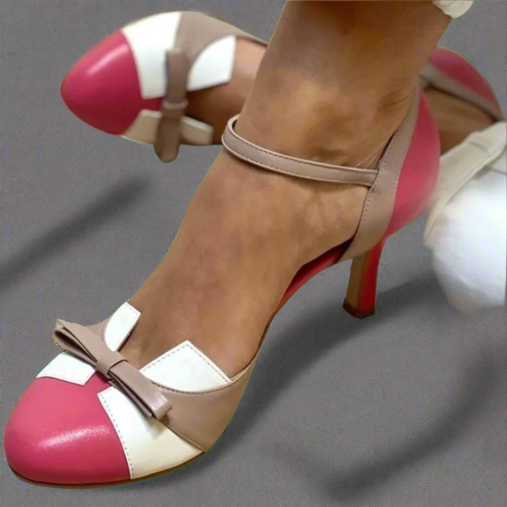 Josephine - Colourful sandals with bow and strap, round toe