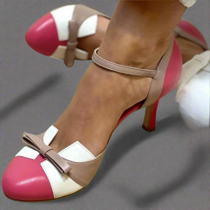 Josephine - Colourful sandals with bow and strap, round toe