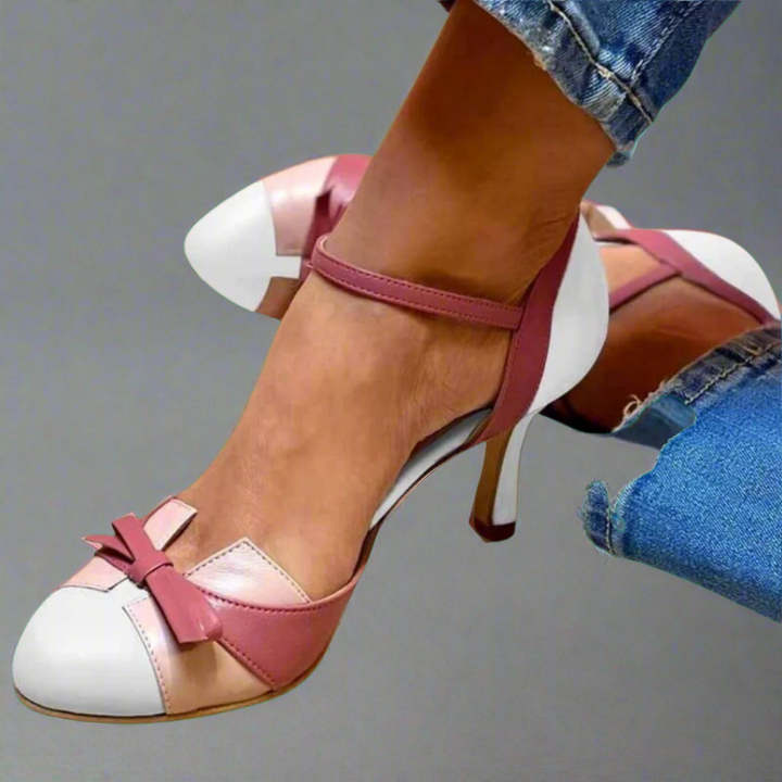 Josephine - Colourful sandals with bow and strap, round toe