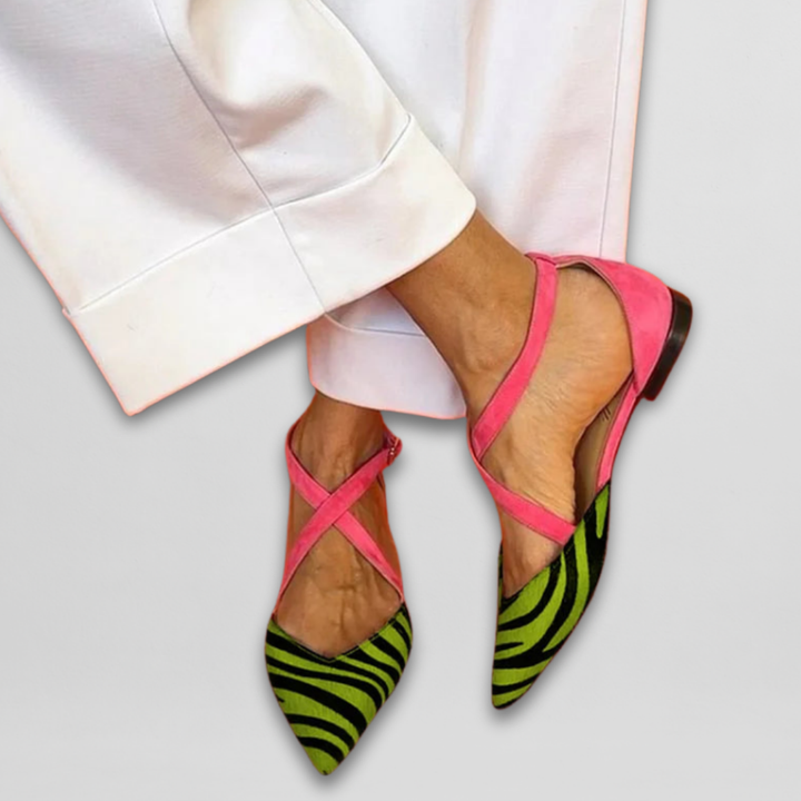 Seren - Zebra Print Flat Sandals with Crossed Ankle Straps