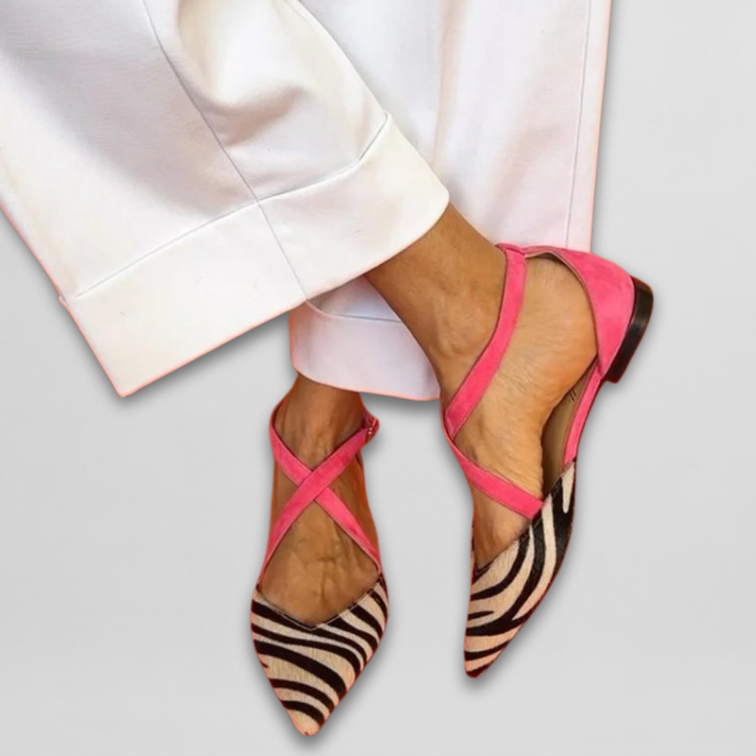 Seren - Zebra Print Flat Sandals with Crossed Ankle Straps