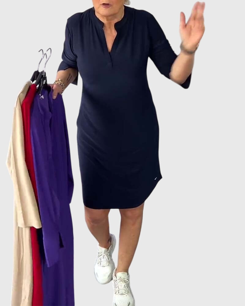 Olivia - Solid V-Neck Dress