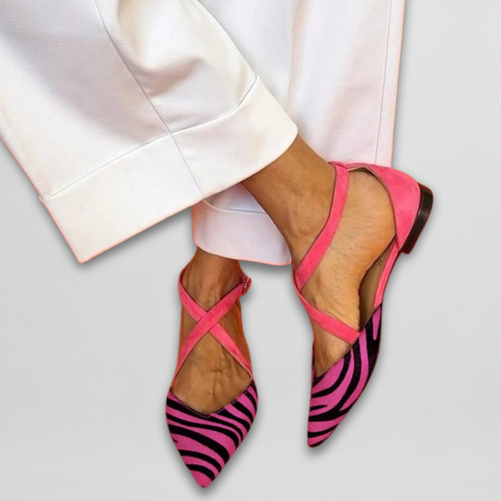 Seren - Zebra Print Flat Sandals with Crossed Ankle Straps