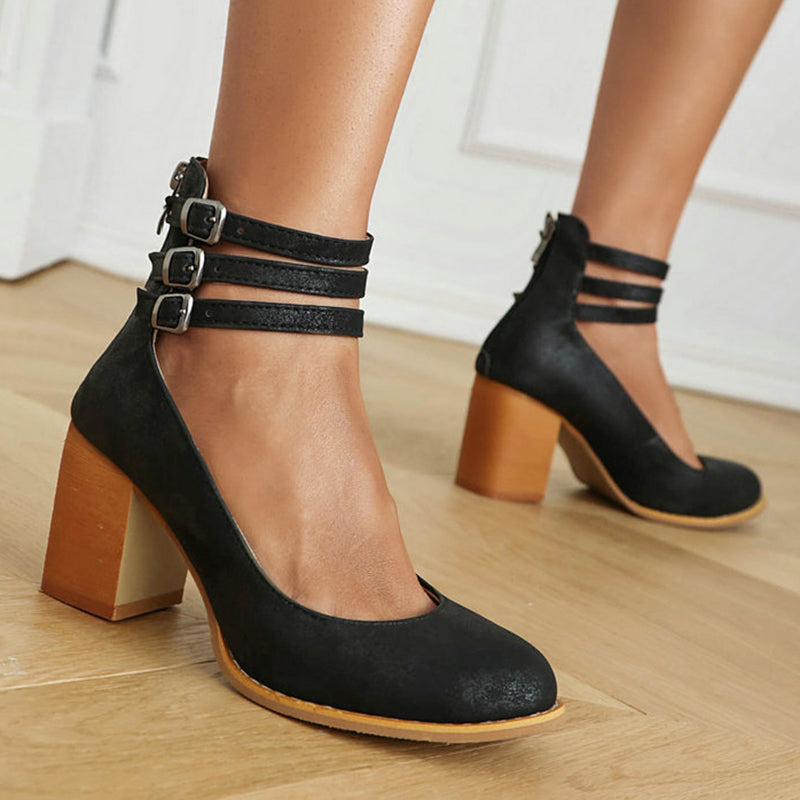 Delilah - Smooth sandals with ankle strap and chunky heel