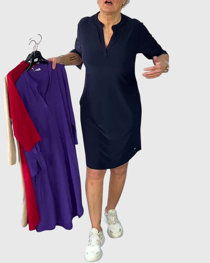 Olivia - Solid V-Neck Dress