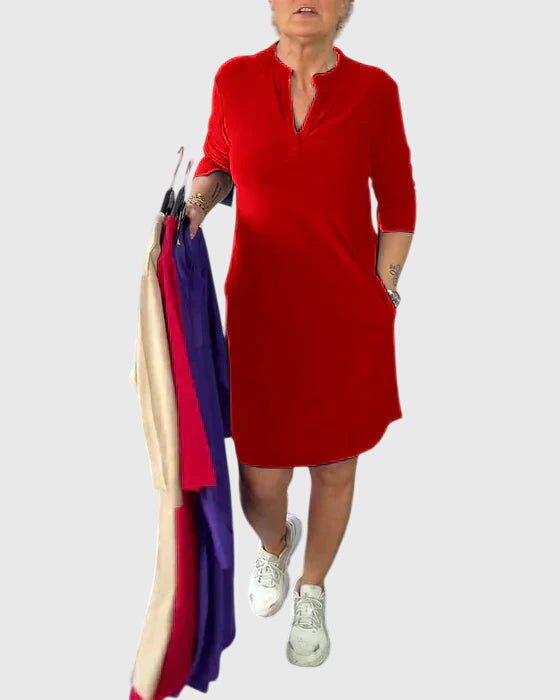 Olivia - Solid V-Neck Dress