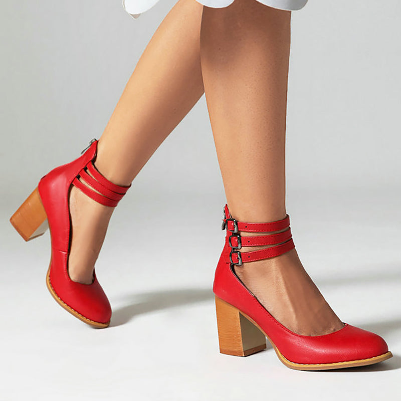 Delilah - Smooth sandals with ankle strap and chunky heel