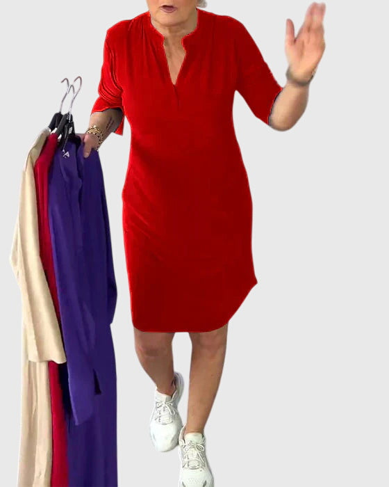 Olivia - Solid V-Neck Dress