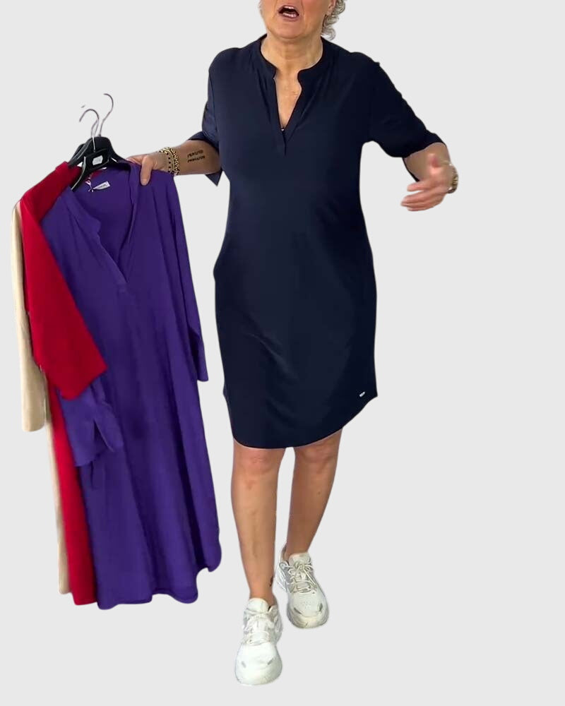 Olivia - Solid V-Neck Dress