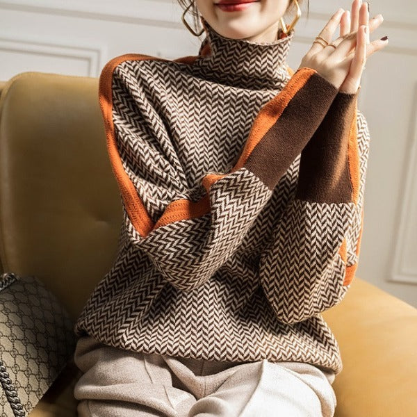 Lily - Herringbone Luxe Turtleneck