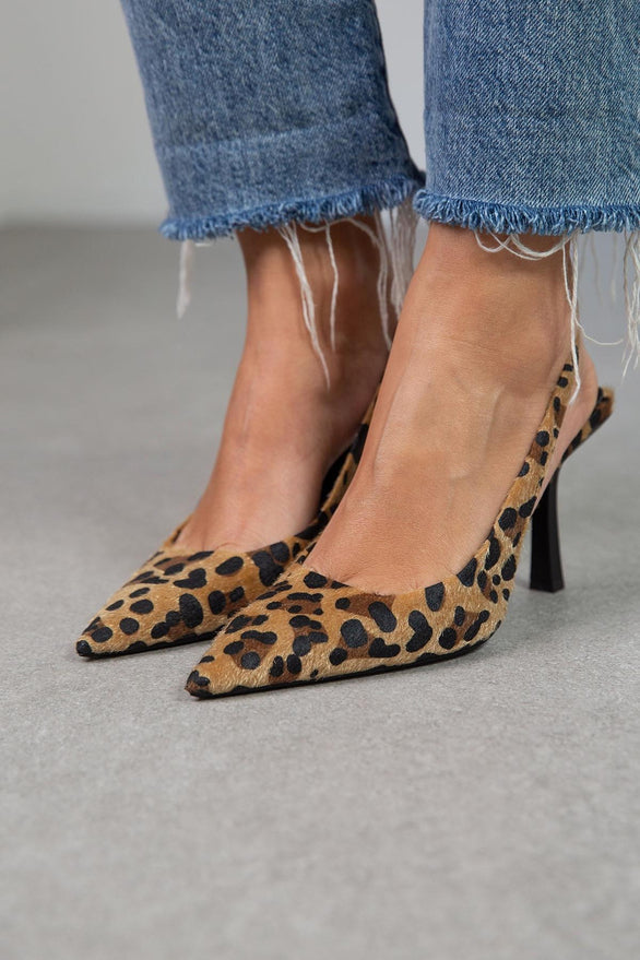 Annelise - Khaki Leopard Print Pointed Toe Heels