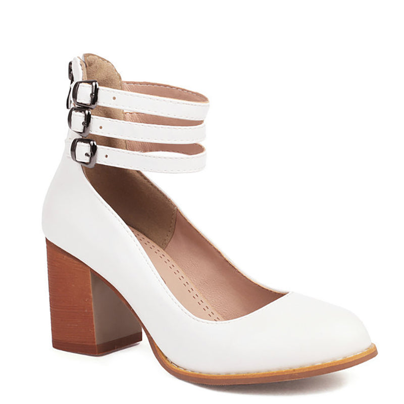 Delilah - Smooth sandals with ankle strap and chunky heel
