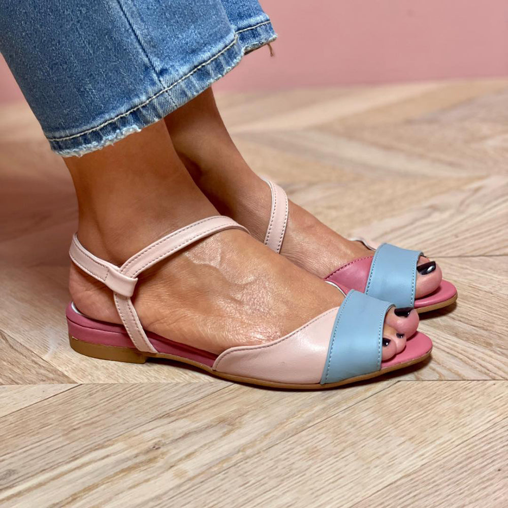 Genevieve - Asymmetrical Pink Colour Block Sandals
