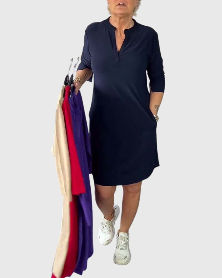 Olivia - Solid V-Neck Dress