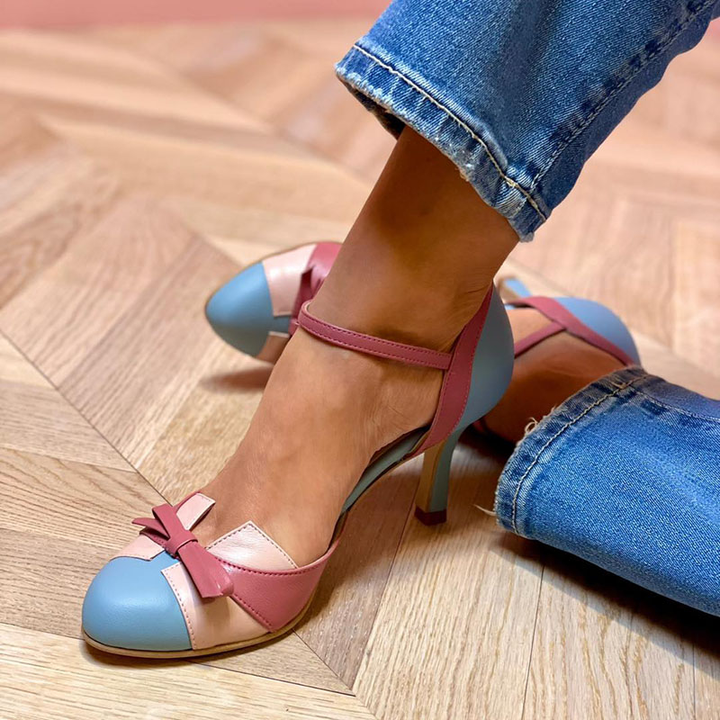 Josephine - Colourful sandals with bow and strap, round toe