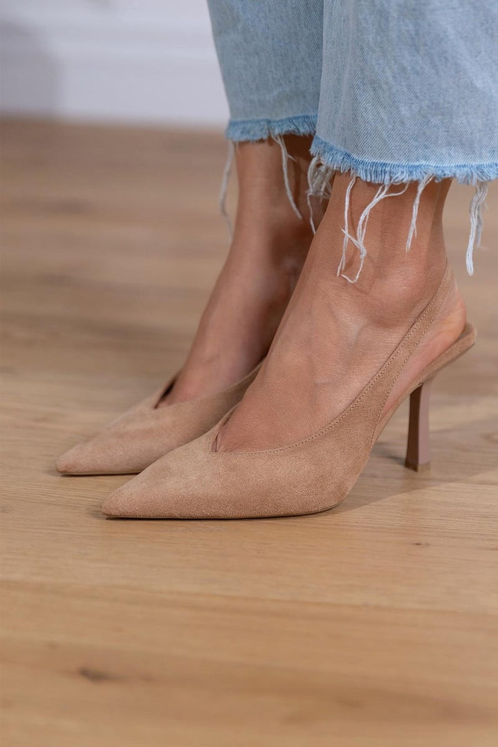 Arabella - Nude slingback heels with a fine heel
